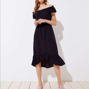 Off The Shoulder Button Down Midi Dress
